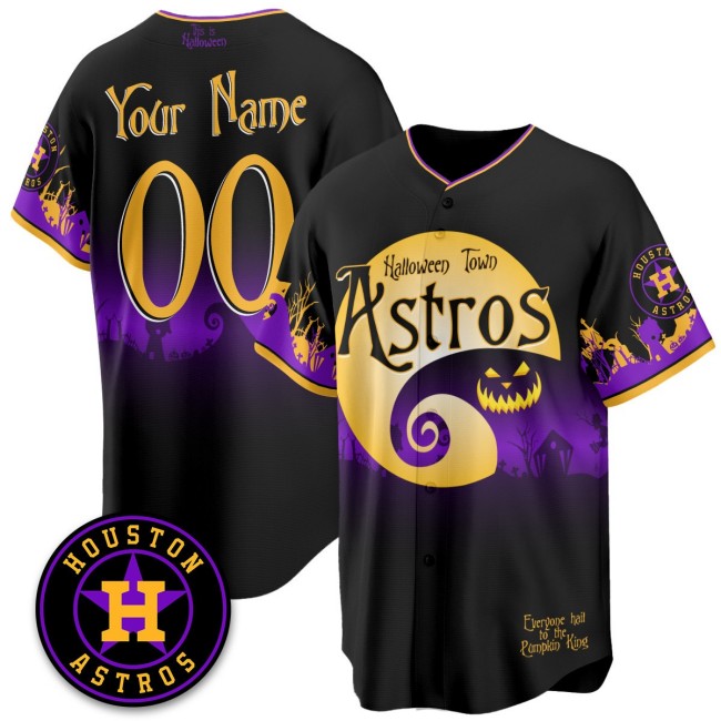 Houston Astros 'Halloween Town' Limited Custom Stitched Baseball Jersey - Black