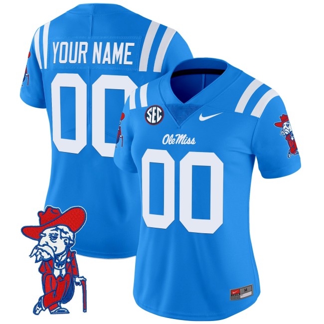 Ole Miss Rebels 2025 Football Nike Vapor Limited Custom Jersey - Powder Blue