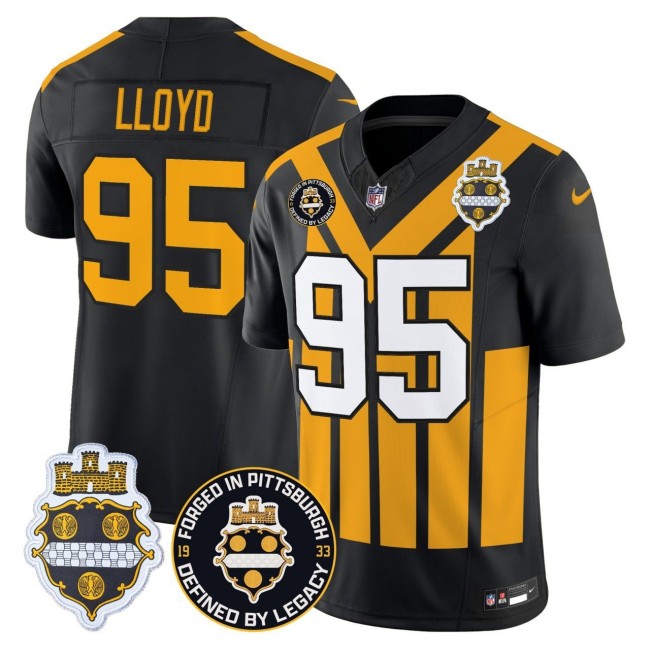 Men's Pittsburgh Steelers #95 Greg Lloyd F.U.S.E. 1933 Throwback Vapor Limited Stitched Jersey Black Gold