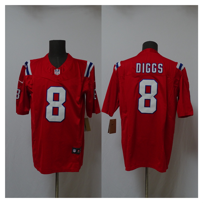 Men's New England Patriots #8 Stefon Diggs Red 2025 Vapor Limited Stitched Football Jersey