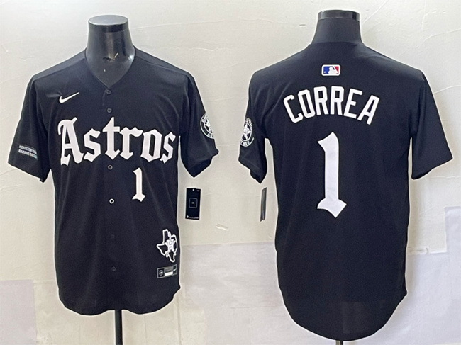 Men's Houston Astros #1 Carlos Correa Black Gothic 'Houston Born Barrio Raised' Limited Stitched Baseball Jerseys