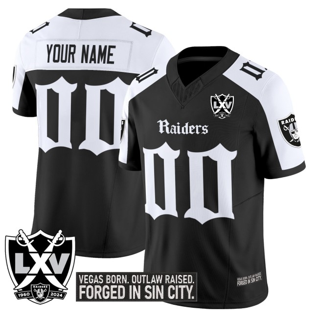 Las Vegas Raiders Custom 'Gothic Sin City Shadows Edition' Vapor Limited Stitched Jersey V2 - Black White Altenate