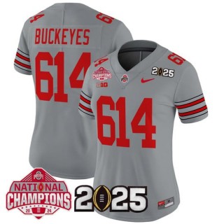 Women's Ohio State 614 Buckeyes 'Heritage Stripe' 2025 CFP Final With National Champions Patch Vapor Limited Jersey - Gray