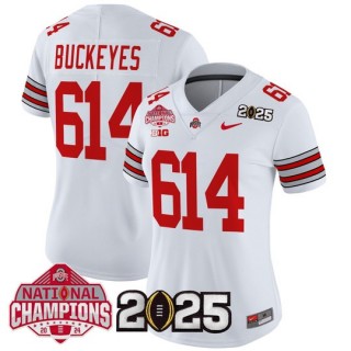 Women's Ohio State 614 Buckeyes 'Heritage Stripe' 2025 CFP Final With National Champions Patch Vapor Limited Jersey - White