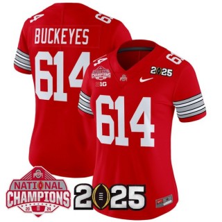 Women's Ohio State 614 Buckeyes 'Heritage Stripe' 2025 CFP Final With National Champions Patch Vapor Limited Jersey - Scarlet