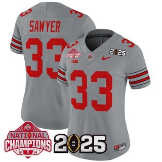 Women's Ohio State Buckeyes #33 Jack Sawyer 'Heritage Stripe' 2025 CFP Final With National Champions Patch Vapor Limited Jersey - Gray