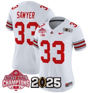 Women's Ohio State Buckeyes #33 Jack Sawyer 'Heritage Stripe' 2025 CFP Final With National Champions Patch Vapor Limited Jersey - White