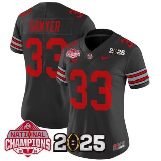 Women's Ohio State Buckeyes #33 Jack Sawyer 'Heritage Stripe' 2025 CFP Final With National Champions Patch Vapor Limited Jersey - Black
