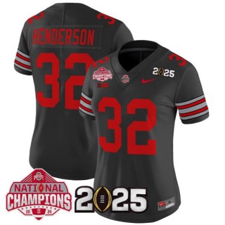Women's Ohio State Buckeyes #32 Treveyon Henderson 'Heritage Stripe' 2025 CFP Final With National Champions Patch Vapor Limited Jersey - Black
