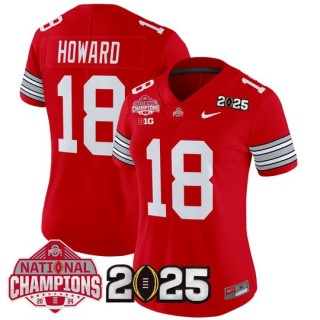 Women's Ohio State Buckeyes #18 Will Howard 'Heritage Stripe' 2025 CFP Final With National Champions Patch Vapor Limited Jersey - Scarlet