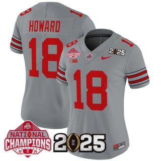 Women's Ohio State Buckeyes #18 Will Howard 'Heritage Stripe' 2025 CFP Final With National Champions Patch Vapor Limited Jersey - Gray