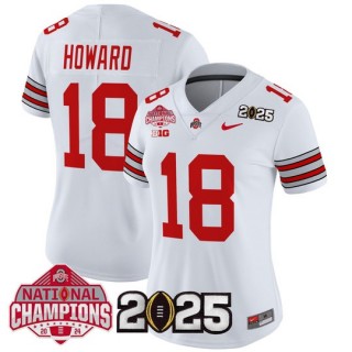 Women's Ohio State Buckeyes #18 Will Howard 'Heritage Stripe' 2025 CFP Final With National Champions Patch Vapor Limited Jersey - White