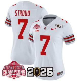 Women's Ohio State Buckeyes #7 C.J. Stroud 'Heritage Stripe' 2025 CFP Final With National Champions Patch Vapor Limited Jersey - White