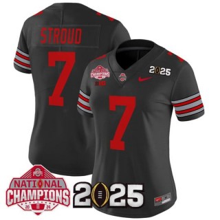 Women's Ohio State Buckeyes #7 C.J. Stroud 'Heritage Stripe' 2025 CFP Final With National Champions Patch Vapor Limited Jersey - Black