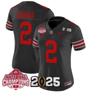 Women's Ohio State Buckeyes #2 Emeka Egbuka 'Heritage Stripe' 2025 CFP Final With National Champions Patch Vapor Limited Jersey - Black