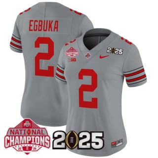 Women's Ohio State Buckeyes #2 Emeka Egbuka 'Heritage Stripe' 2025 CFP Final With National Champions Patch Vapor Limited Jersey - Gray