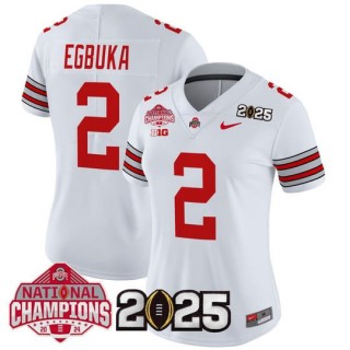 Women's Ohio State Buckeyes #2 Emeka Egbuka 'Heritage Stripe' 2025 CFP Final With National Champions Patch Vapor Limited Jersey - White