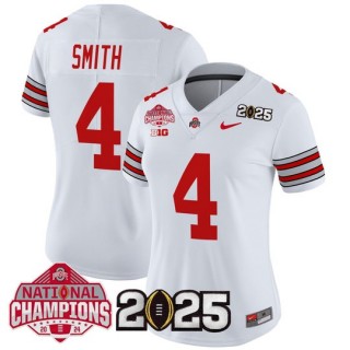 Women's Ohio State Buckeyes #4 Jeremiah Smith 'Heritage Stripe' 2025 CFP Final With National Champions Patch Vapor Limited Jersey - White