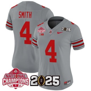Women's Ohio State Buckeyes #4 Jeremiah Smith 'Heritage Stripe' 2025 CFP Final With National Champions Patch Vapor Limited Jersey - Gray