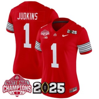 Women's Ohio State Buckeyes #1 Quinshon Judkins 'Heritage Stripe' 2025 CFP Final With National Champions Patch Vapor Limited Jersey - Scarlet