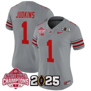 Women's Ohio State Buckeyes #1 Quinshon Judkins 'Heritage Stripe' 2025 CFP Final With National Champions Patch Vapor Limited Jersey - Gray