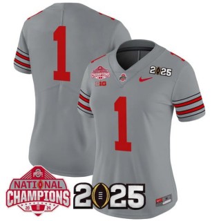 Women's Ohio State Buckeyes #1 'Heritage Stripe' 2025 CFP Final With National Champions Patch Vapor Limited Jersey - Gray