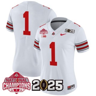 Women's Ohio State Buckeyes #1 'Heritage Stripe' 2025 CFP Final With National Champions Patch Vapor Limited Jersey - White