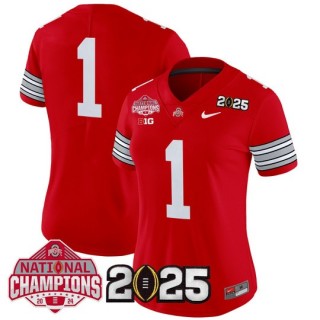Women's Ohio State Buckeyes #1 'Heritage Stripe' 2025 CFP Final With National Champions Patch Vapor Limited Jersey - Scarlet