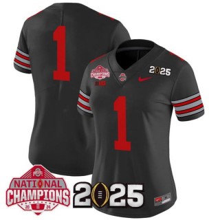 Women's Ohio State Buckeyes #1 'Heritage Stripe' 2025 CFP Final With National Champions Patch Vapor Limited Jersey - Black