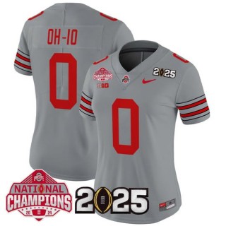 Women's Ohio State Buckeyes #0 OH-IO 'Heritage Stripe' 2025 CFP Final With National Champions Patch Vapor Limited Jersey - Gray