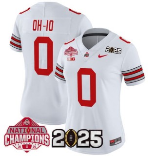 Women's Ohio State Buckeyes #0 OH-IO 'Heritage Stripe' 2025 CFP Final With National Champions Patch Vapor Limited Jersey - White