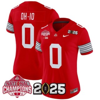 Women's Ohio State Buckeyes #0 OH-IO 'Heritage Stripe' 2025 CFP Final With National Champions Patch Vapor Limited Jersey - Scarlet