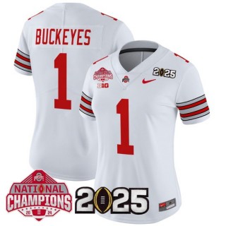 Women's Ohio State #1 Buckeyes 'Heritage Stripe' 2025 CFP Final With National Champions Patch Vapor Limited Jersey - White