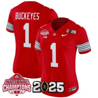 Women's Ohio State #1 Buckeyes 'Heritage Stripe' 2025 CFP Final With National Champions Patch Vapor Limited Jersey - Scarlet