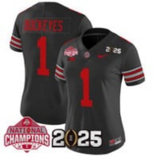 Women's Ohio State #1 Buckeyes 'Heritage Stripe' 2025 CFP Final With National Champions Patch Vapor Limited Jersey - Black