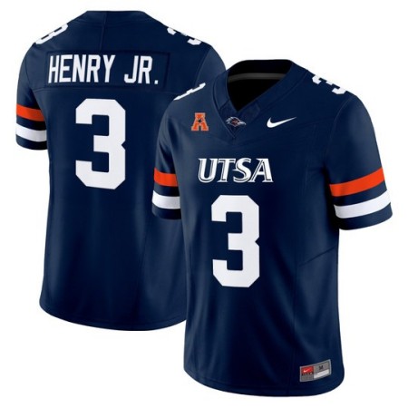 Men's UTSA Roadrunners #3 Robert Henry Jr. 2025 Vapor Limited Stitched Football Jersey - Navy