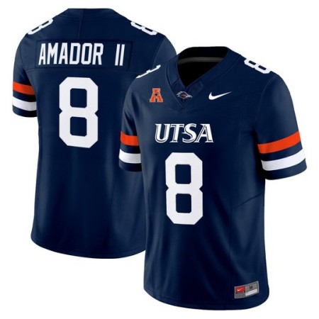 Men's UTSA Roadrunners #8 David Amador II 2025 Vapor Limited Stitched Football Jersey - Navy