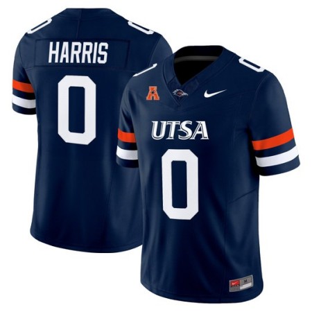 Men's UTSA Roadrunners #0 Frank Harris 2025 Vapor Limited Stitched Football Jersey - Navy