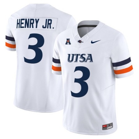 Men's UTSA Roadrunners #3 Robert Henry Jr. 2025 Vapor Limited Stitched Football Jersey - White