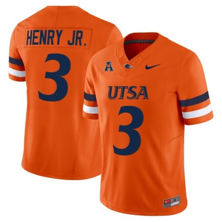 Men's UTSA Roadrunners #3 Robert Henry Jr. 2025 Vapor Limited Stitched Football Jersey - Orange