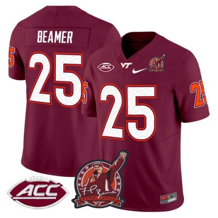 Men's Virginia Tech Hokies #25 Frank Beamer Coach Frank Beamer Patch 2025 Vapor Limited Jersey - Maroon