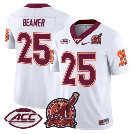 Men's Virginia Tech Hokies #25 Frank Beamer Coach Frank Beamer Patch 2025 Vapor Limited Jersey - White