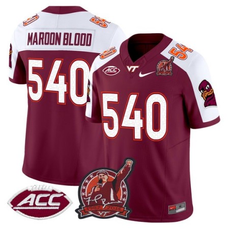 Men's Virginia Tech Hokies #540 Maroon Blood Coach Frank Beamer Patch 2025 Vapor Limited Jersey - Maroon Alternate