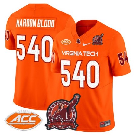 Men's Virginia Tech Hokies #540 Maroon Blood Coach Frank Beamer Patch 2025 Vapor Limited Jersey - Orange