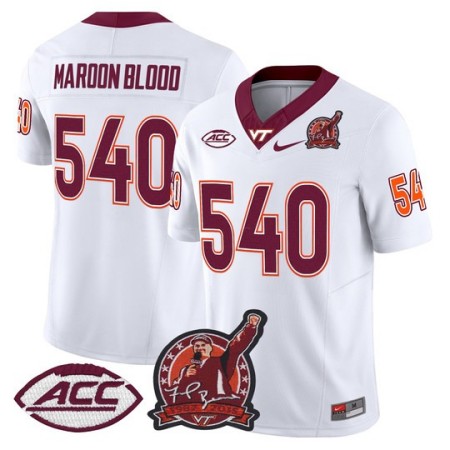 Men's Virginia Tech Hokies #540 Maroon Blood Coach Frank Beamer Patch 2025 Vapor Limited Jersey - White