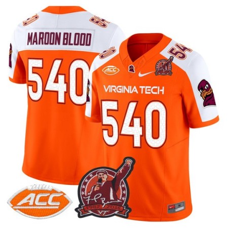 Men's Virginia Tech Hokies #540 Maroon Blood Coach Frank Beamer Patch 2025 Vapor Limited Jersey - Orange Alternate