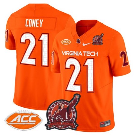 Men's Virginia Tech Hokies #21 Jeremiah Coney Coach Frank Beamer Patch 2025 Vapor Limited Jersey - Orange