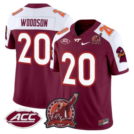 Men's Virginia Tech Hokies #20 Caleb Woodson Coach Frank Beamer Patch 2025 Vapor Limited Jersey - Maroon Alternate