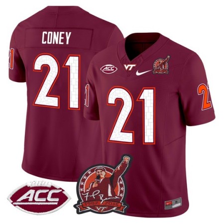 Men's Virginia Tech Hokies #21 Jeremiah Coney Coach Frank Beamer Patch 2025 Vapor Limited Jersey - Maroon