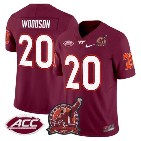 Men's Virginia Tech Hokies #20 Caleb Woodson Coach Frank Beamer Patch 2025 Vapor Limited Jersey - Maroon